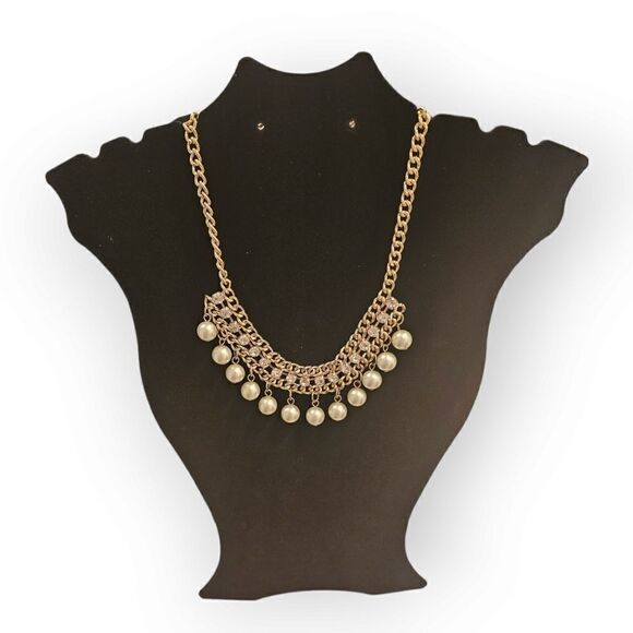 Vintage Shiny Collar Necklace with Dangling Faux Pearls - Picture 5 of 5